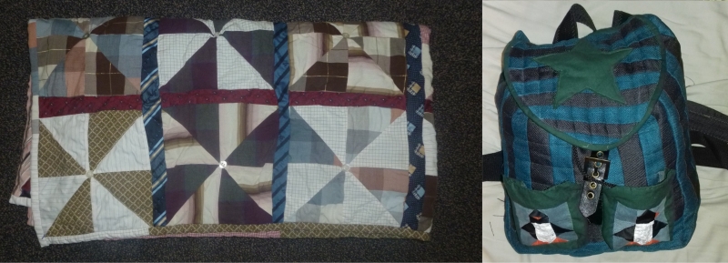 Tie and shirt quilt and quilted penguin backpack