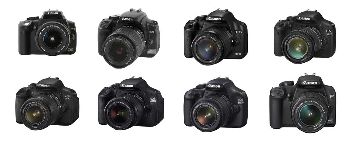 Canon EOS spiegelreflexcamera's vergelijking: 350D, 400D, 450D, 500D, 550D, 600D, 650D, 1000D, 1100D, 1200D