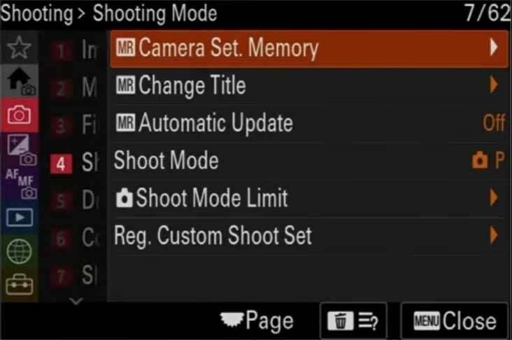 Sony A7R VI geheugenstanden memory recall mr stand