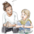 Moeder praat met kind - illustratie GevoelsRijk - Kimberley Roerdink