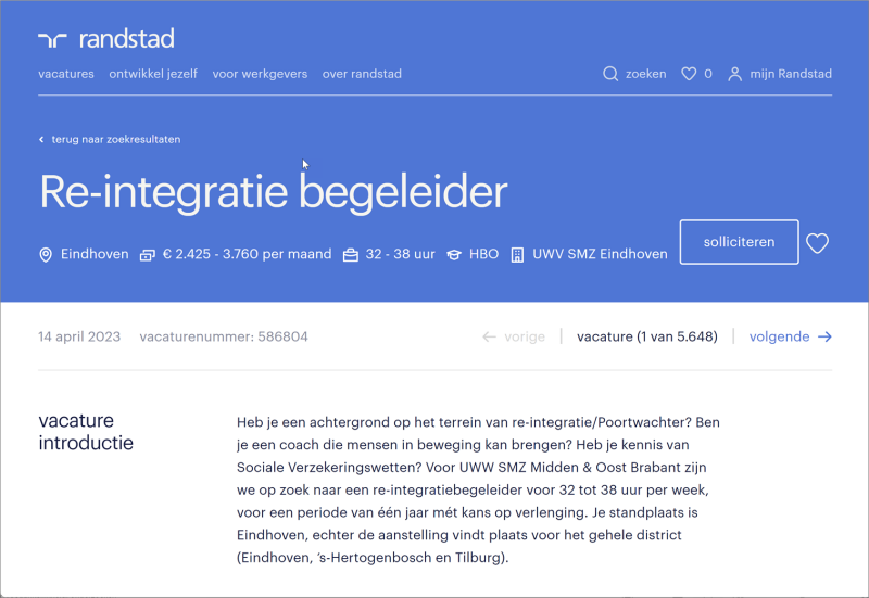 Fig.10  Vacaturedetail pagina Randstad, deel 1