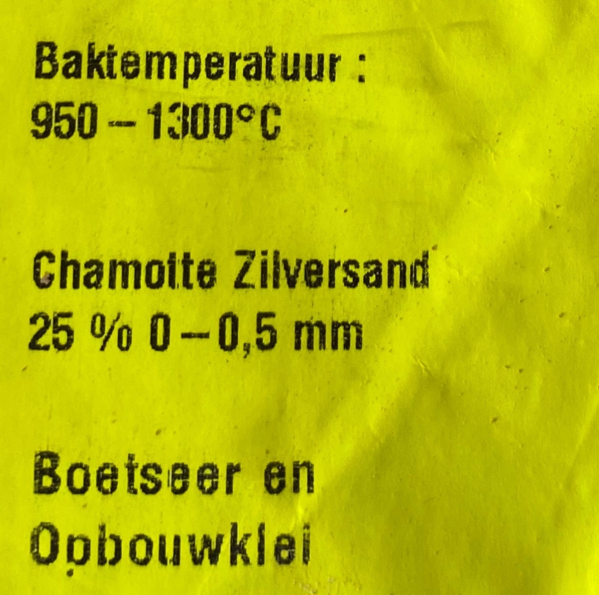 Willemsklei met 25% chamotte van 0-0,5 mm