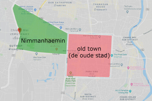 Plattegrond Chiang Mai, overzicht stad met hotels