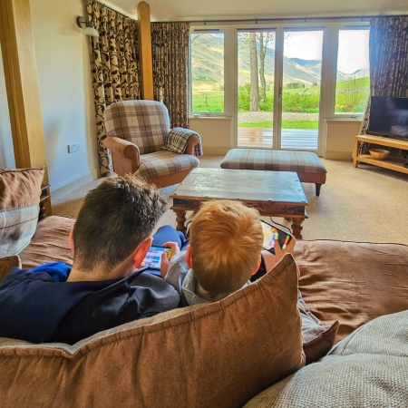 Luxe lodge Glen Clova huiskamer