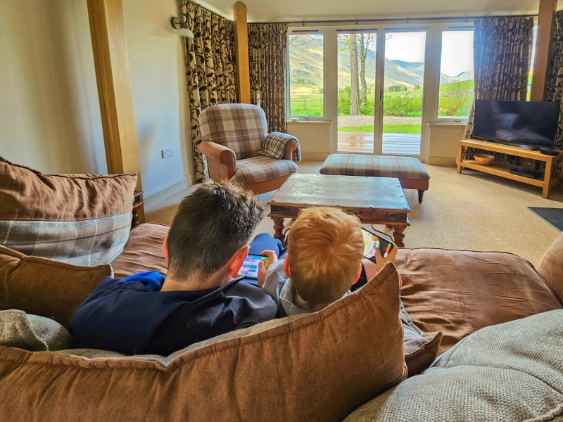 Luxe lodge Glen Clova huiskamer