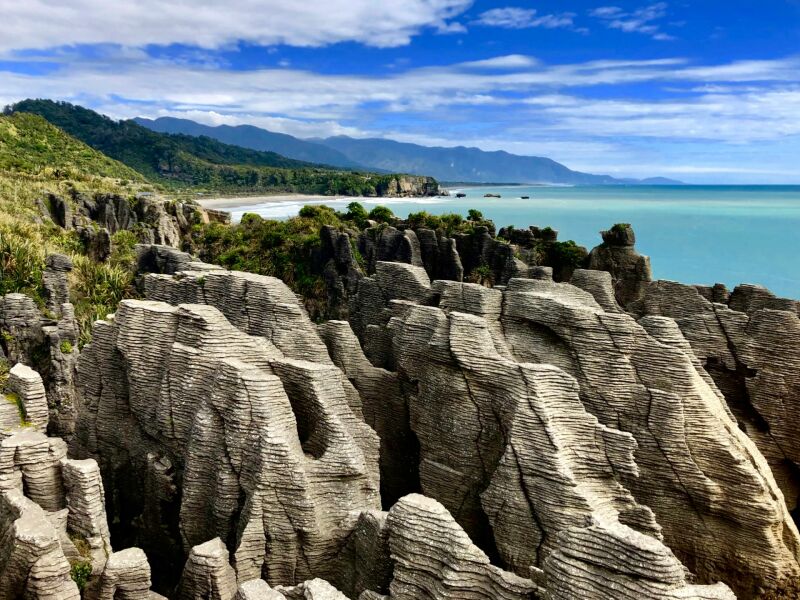 Pancake Rocks in Paparoa NP is één van de mooiste kustgebieden van Nieuw-Zeeland
