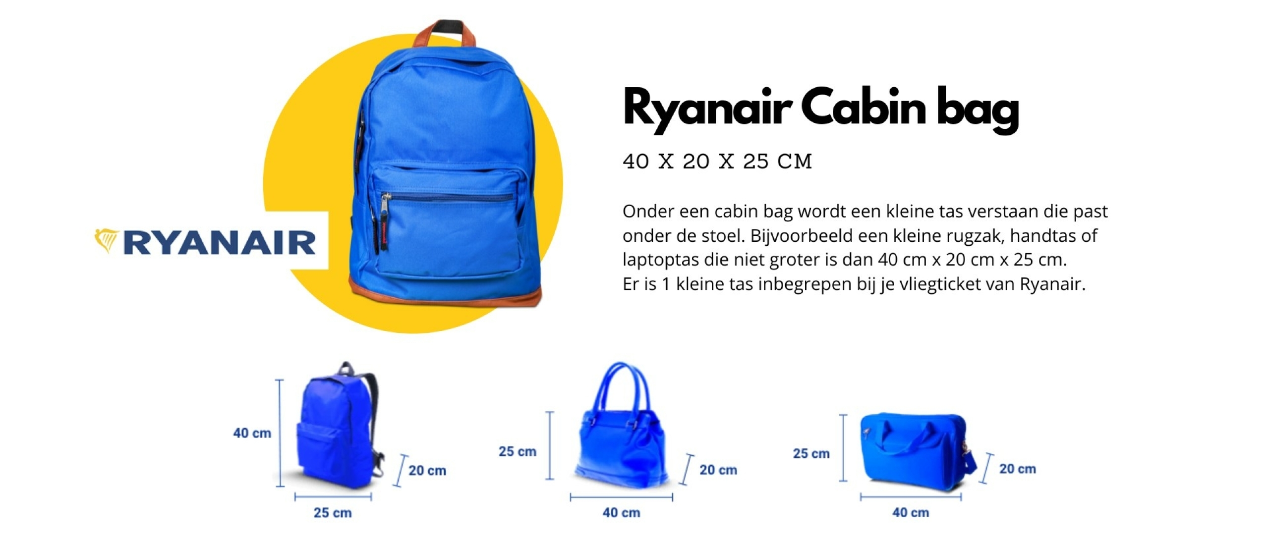 Ryanair Cabin Bag handbagage afmeting