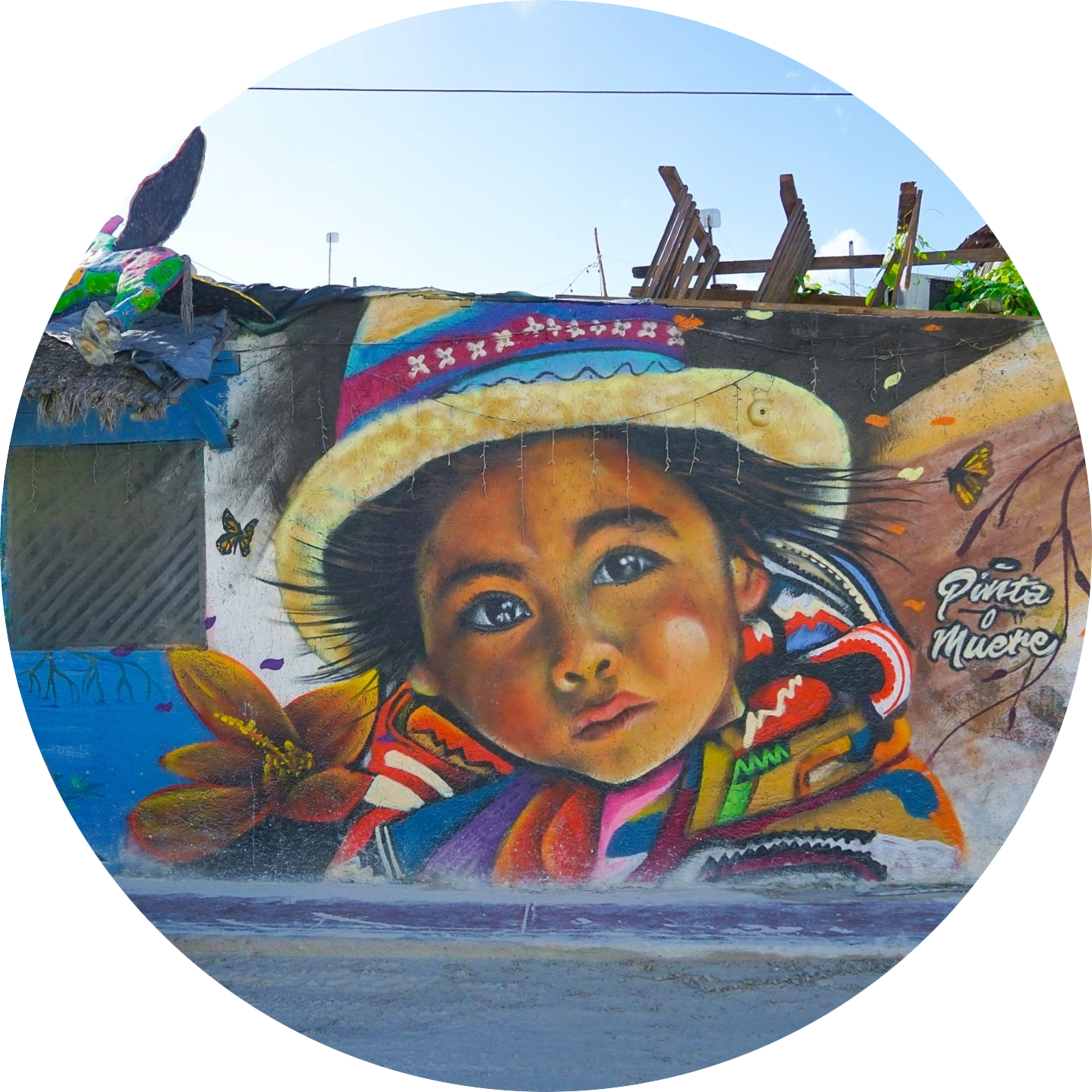 Street art Isla Holbox met kinderen