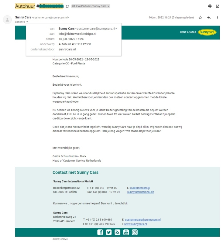 Sunny Cars service voor klanten