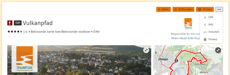 Screenshot van de Vulkanpfad route in de Outdooractive app op een telefoon