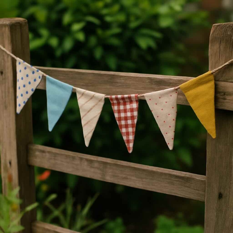 Buiten knutselen idee tuinproject Stoffenslinger van restjes
