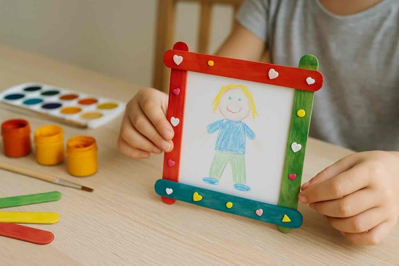 Fotolijstje van ijsstokjes maken voor moederdag
