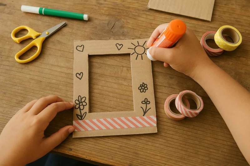 Fotolijstje van karton maken zomervakantie knutsel idee