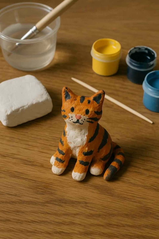 Kat of poes boetseren met zelfdrogende klei