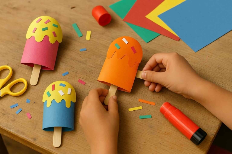 Knutsel-ijsjes van wc-rollen zomervakantie idee knutselen
