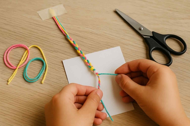 Knutselen in de Zomervakantie idee Armbanden vlechten met touw, wol en kralen