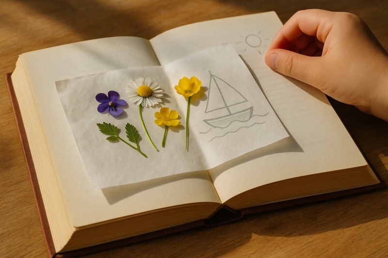 Knutselen in de Zomervakantie idee Bloemen drogen tussen boeken