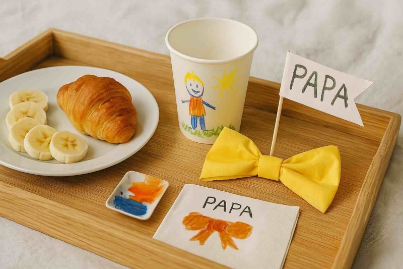 Ontbijt op bed met versiering voor vaderdag knutsel idee