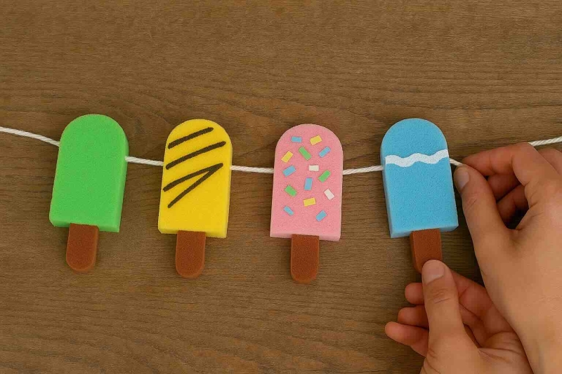 Stap 4 spons of foam ijsjes slinger knutselen