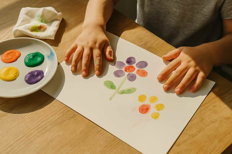Vingerverfschilderij maken zomervakantie knutselidee
