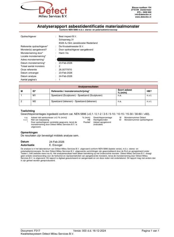 Analysecertificaat asbest Analysecertificaat asbest