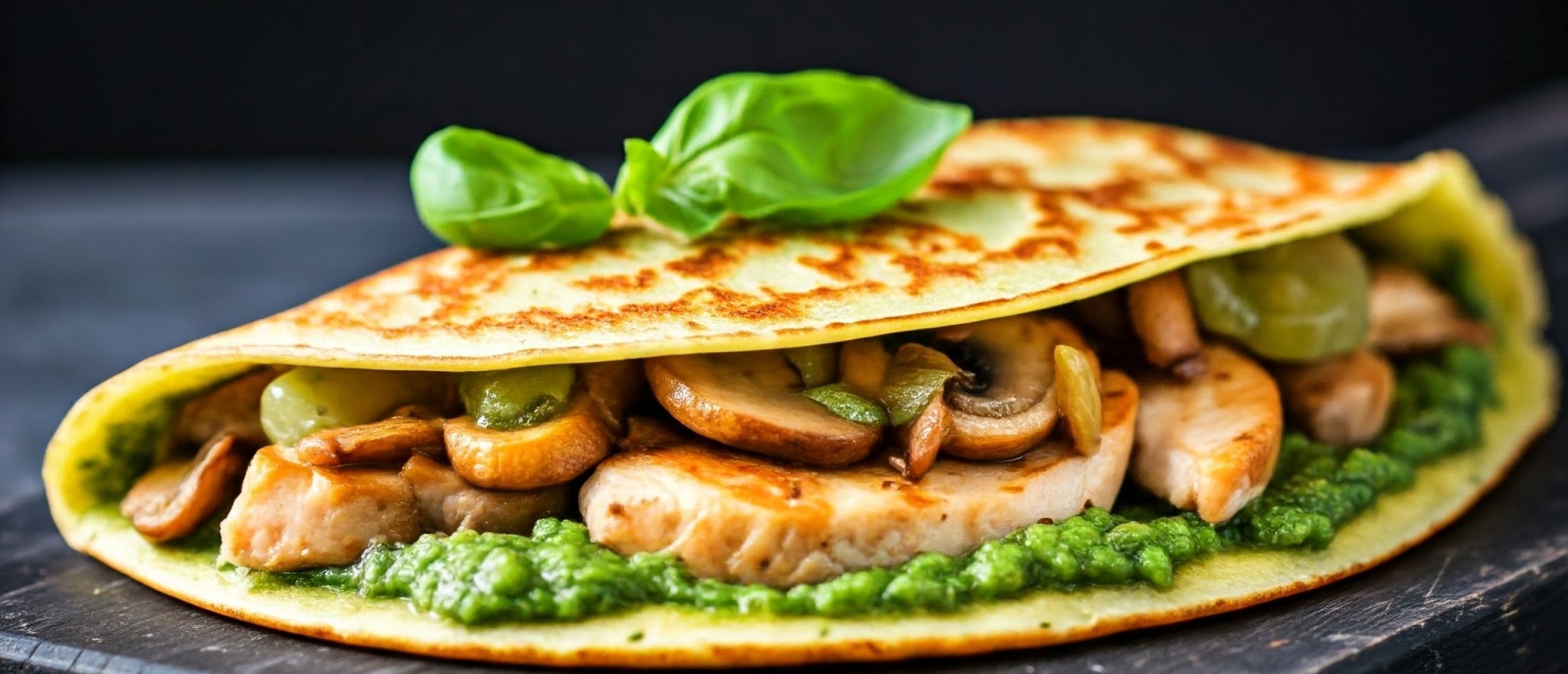 koolhydraatarme-pannenkoeken-met-kip-champignons-en-pesto