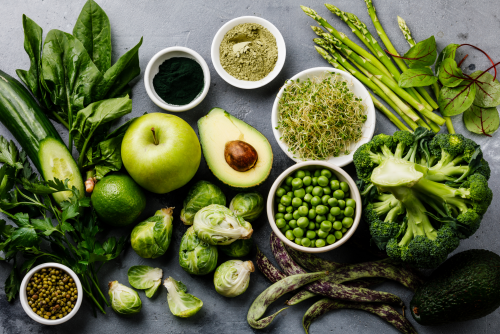 avocado's, bonen en andere groene groenten
