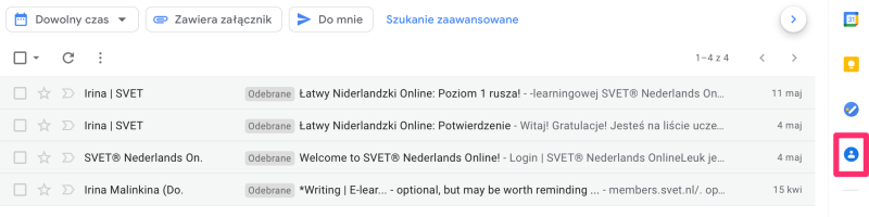 Obrazek pokazuje przycisk w skrzynce mailowej gmail, który pozwala na dodanie nowego kontaktu.