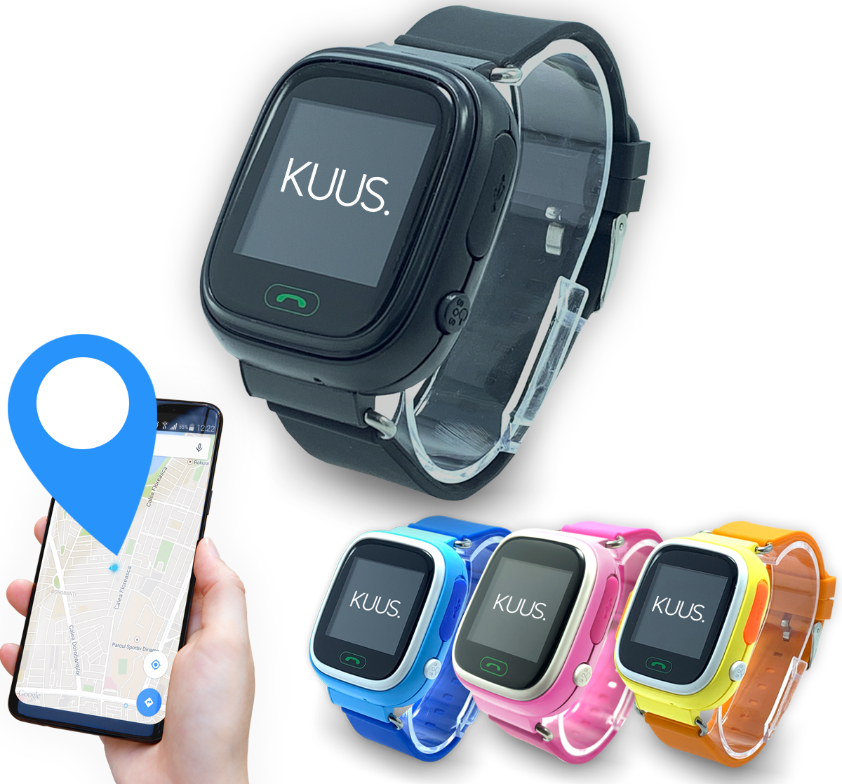 Ronde Snor Aardewerk KUUS. W1 GPS horloge kind, smartwatch voor kinderen GPS tracker