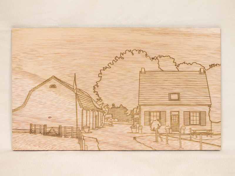 Houten lijntekening huis