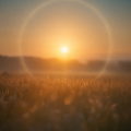 Lichtveldcirkel Hero – Zacht Lichtveld in Ochtendmist Een warme hero-afbeelding in de stijl van de Lichtveldcirkel: een graanveld in zacht licht met een subtiele lichtcirkel die rust, aanwezigheid en zachtheid oproept.