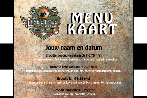 Menukaart Lunch BBQ Motorrit Tussenstop Beginpunt Eindpunt