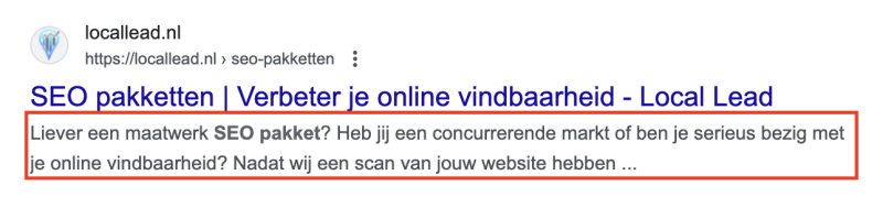 Hier zie je hoe een meta description eruit kan zien