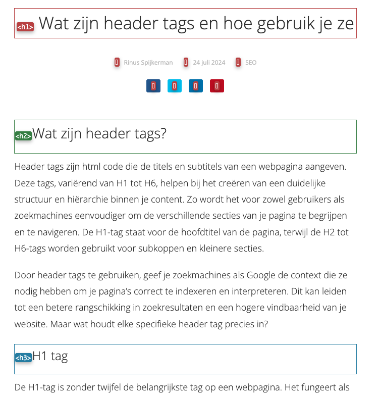 Hier laten we zien hoe wij in dit artikel header tags gebruiken