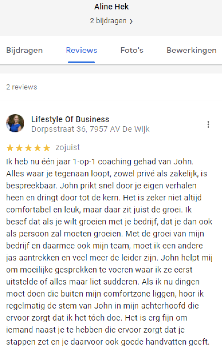 Aline Hek - review Lifestyle of Business