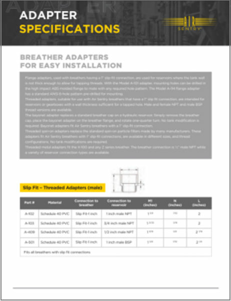 Air Sentry adapter specifications