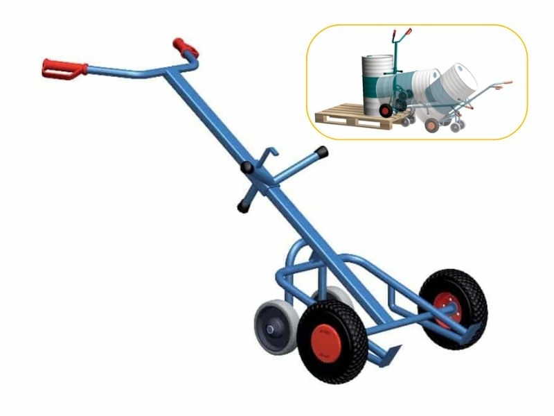 Drum trolley with support wheel