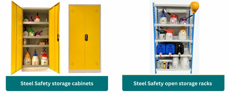 Steel safety cabinets and racks Steel safety cabinets and racks