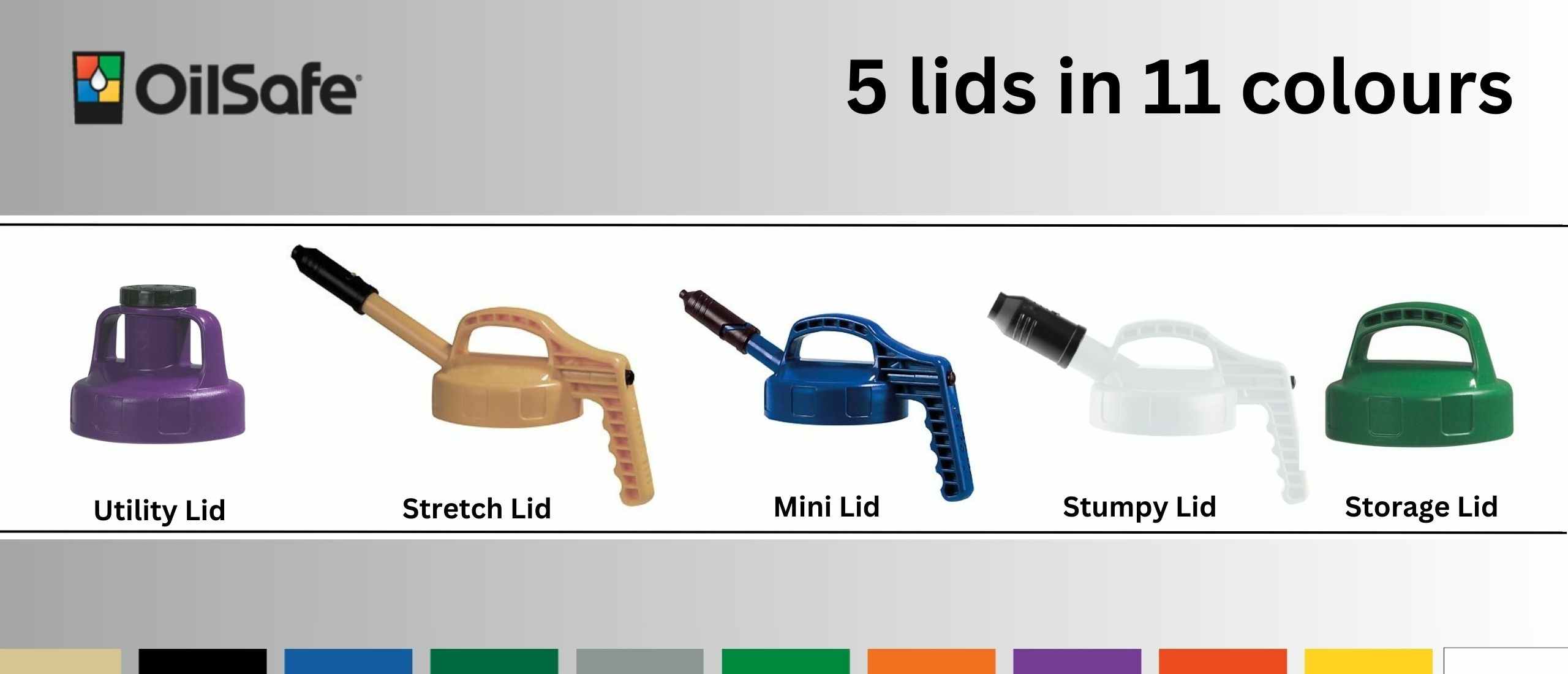 5 OilSafe lids - 11 colours 5 OilSafe lids - 11 colours
