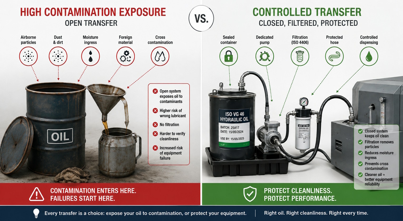 Open vs. controlled oil transfer Open vs. controlled oil transfer