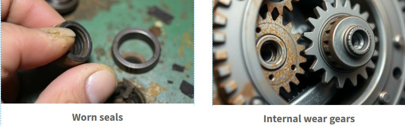 Worn seals and internal wear gears