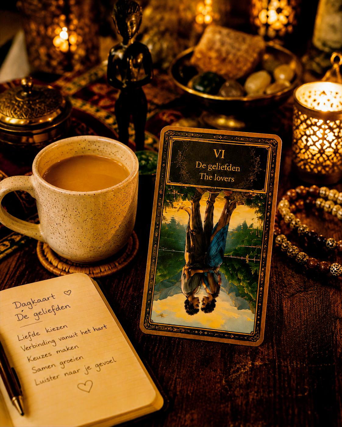 Dagkaart trekken uit de Sranang Tarot als ochtendritueel