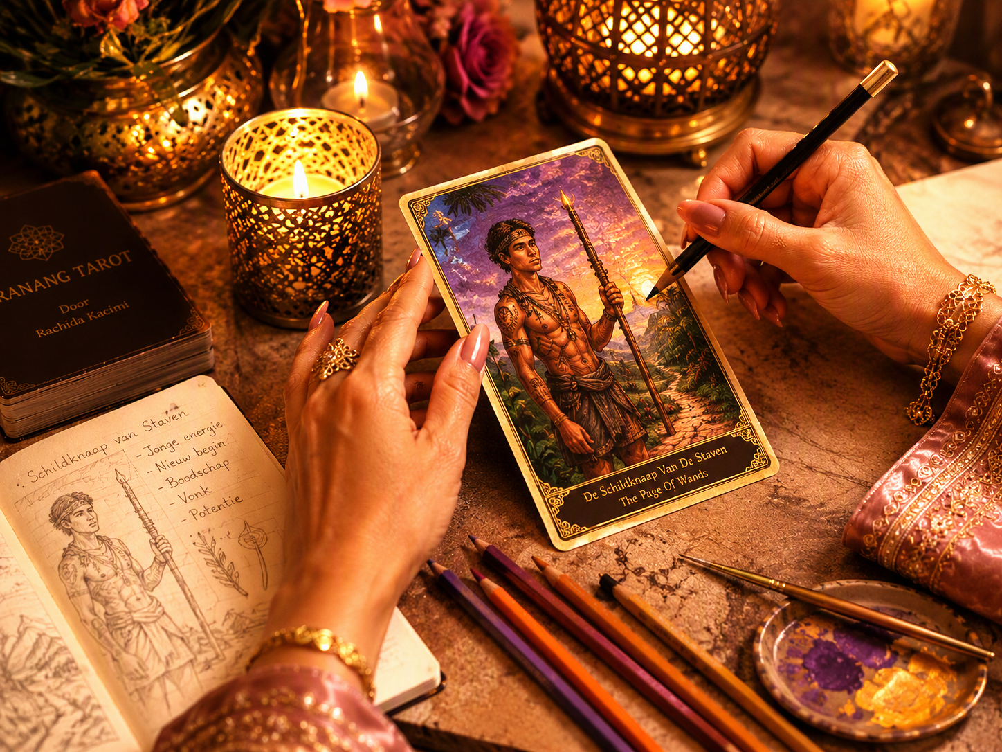 Rachida's eigen ontwerpproces van de Sranang Tarot