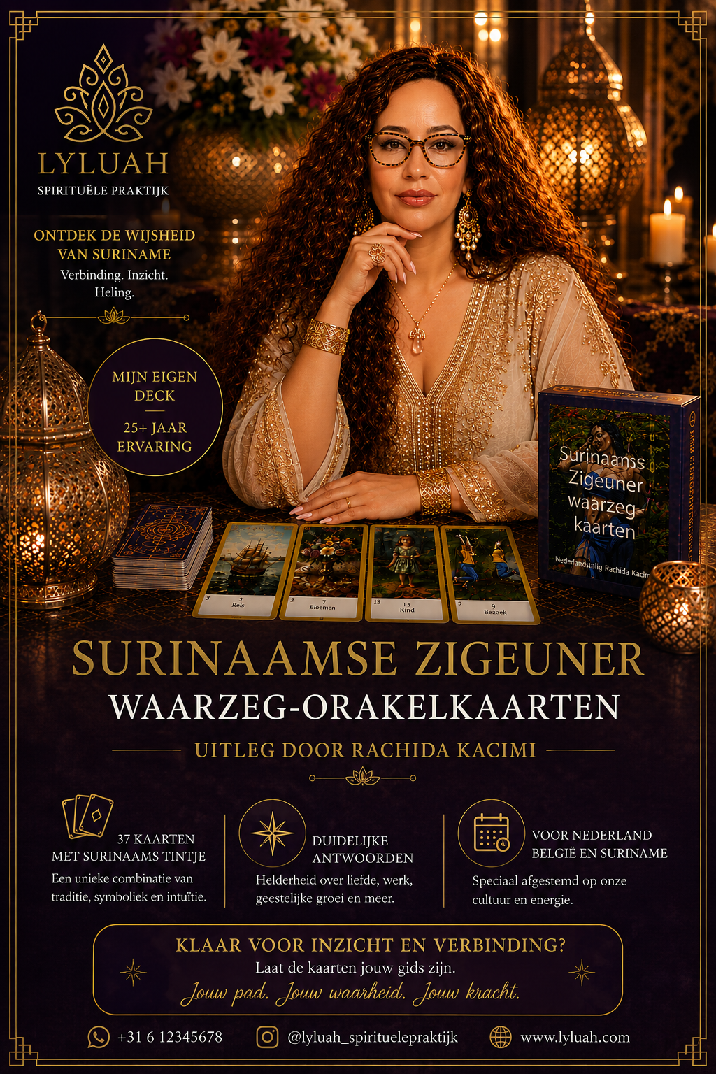 Surinaamse Zigeuner Waarzeg-orakelkaarten flyer - 37 kaarten door Rachida Kacimi