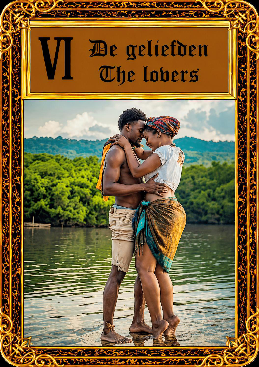 De Geliefden - kaart 6 uit de Sranang Tarot van Rachida Kacimi