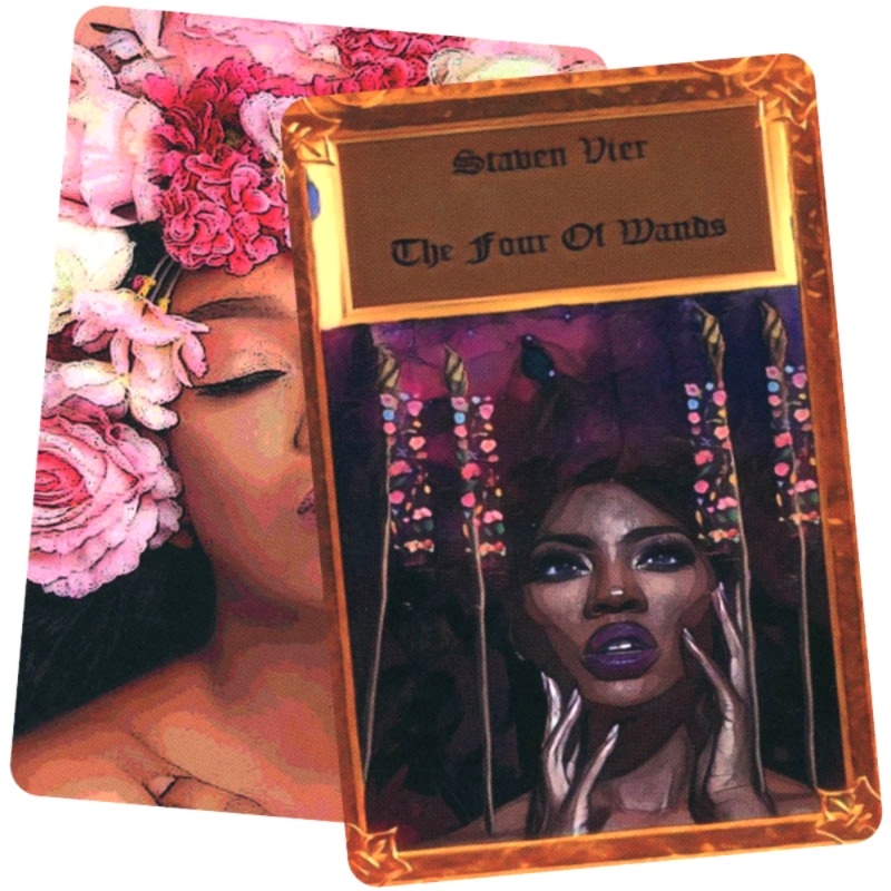 Vier van Staven uit de Sranang Tarot, ontworpen door Rachida Kacimi
