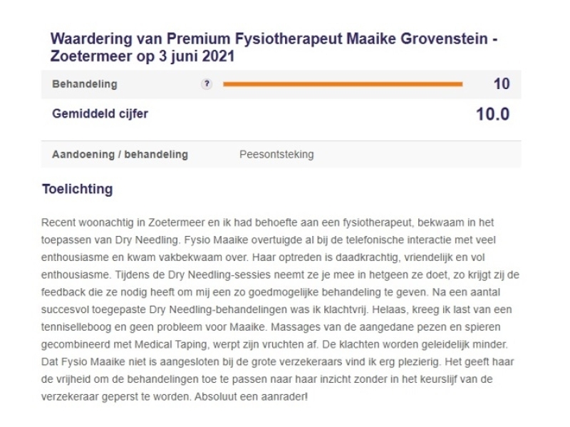 Review vanaf Zorgkaart NL