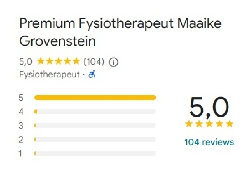 104 Google reviews voor Premium Fysiotherapeut Maaike