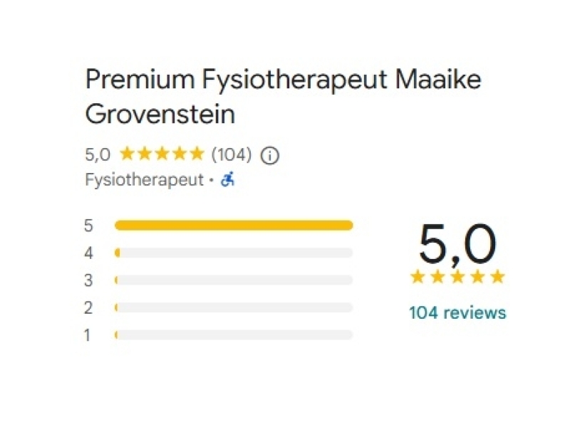 104 Google reviews voor Premium Fysiotherapeut Maaike