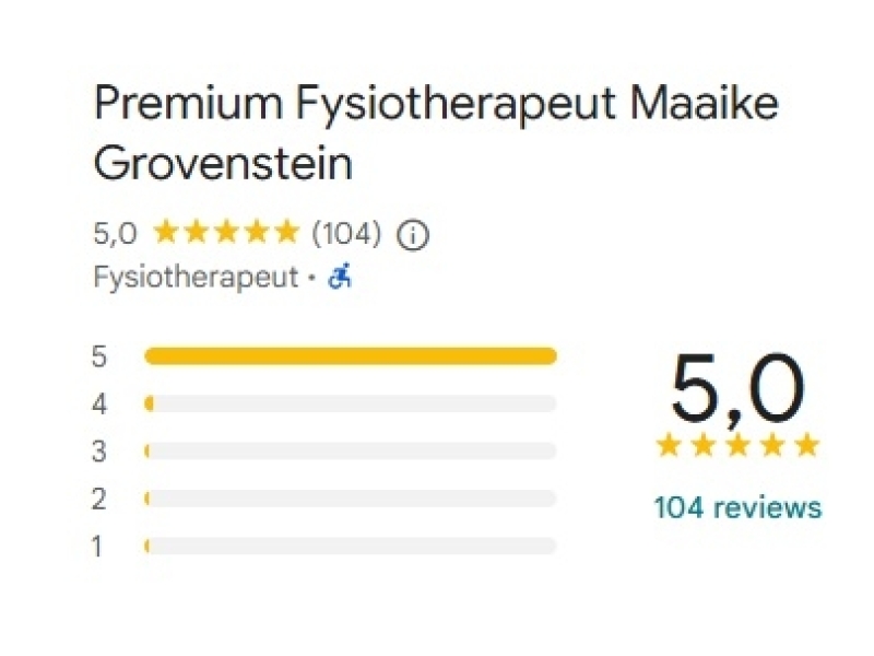 104 Google reviews voor Premium Fysiotherapeut Maaike